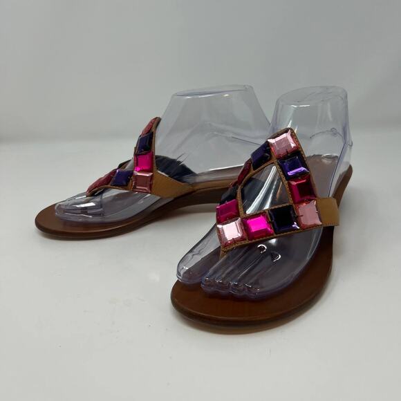 Cole Haan Women's Heeled Flip Flop Leather Sandals Size 7.5B Crystals - Picture 4 of 13